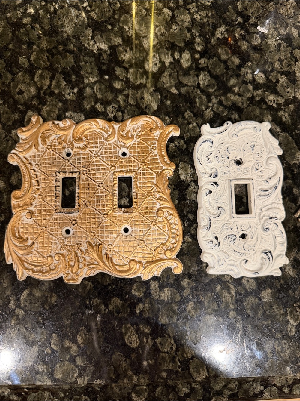 Ornate Decorative Metal Light-Switch Plate Covers in Gold and White
